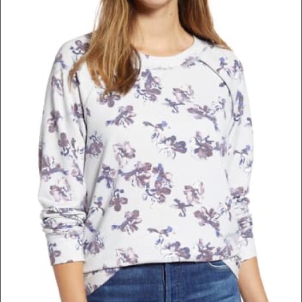 Caslon Cozy Ivory Purple Floral Print Sweatshirt Size XSmall